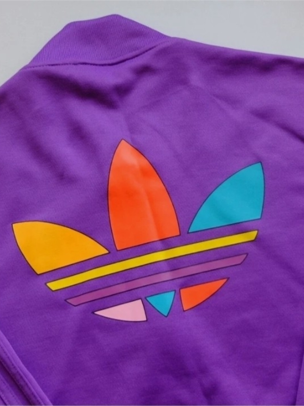 Pharrell Williams Supercolors Purple adidas Track Jacket w/ Multicolor Trefoil